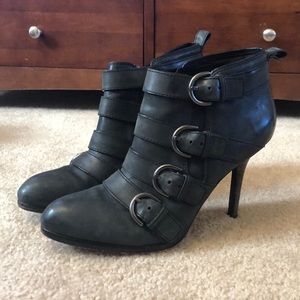 Coach | Dark Grey Leather Buckled Bootie in size 9.